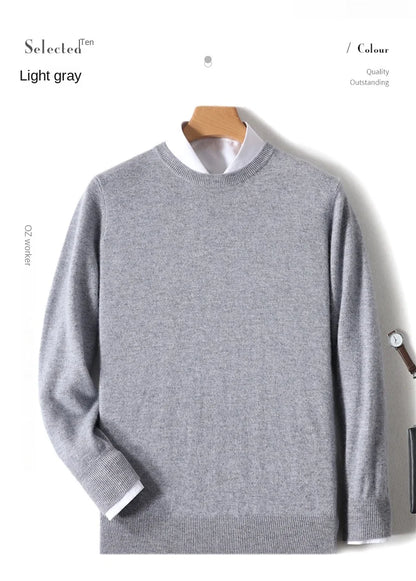Herrepullover med rund hals i finstrik og lange ærmer