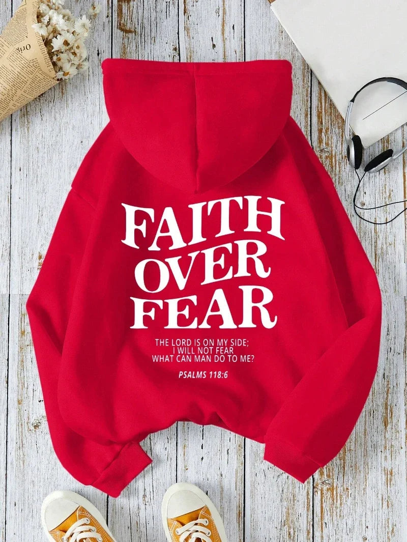 Hættetrøje med teksten "Faith Over Fear" til damer