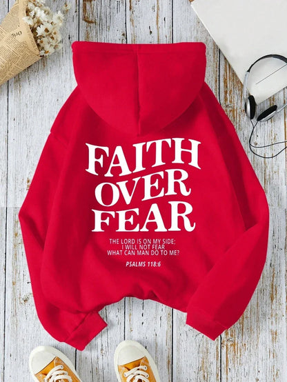 Hættetrøje med teksten "Faith Over Fear" til damer