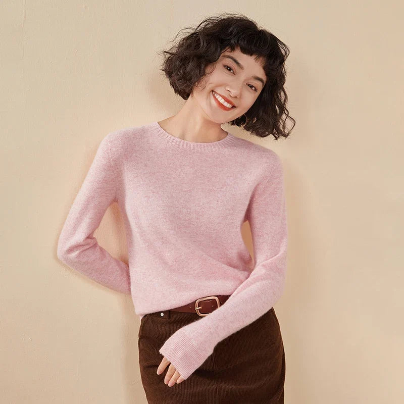 Pull femme col rond manches longues en maille