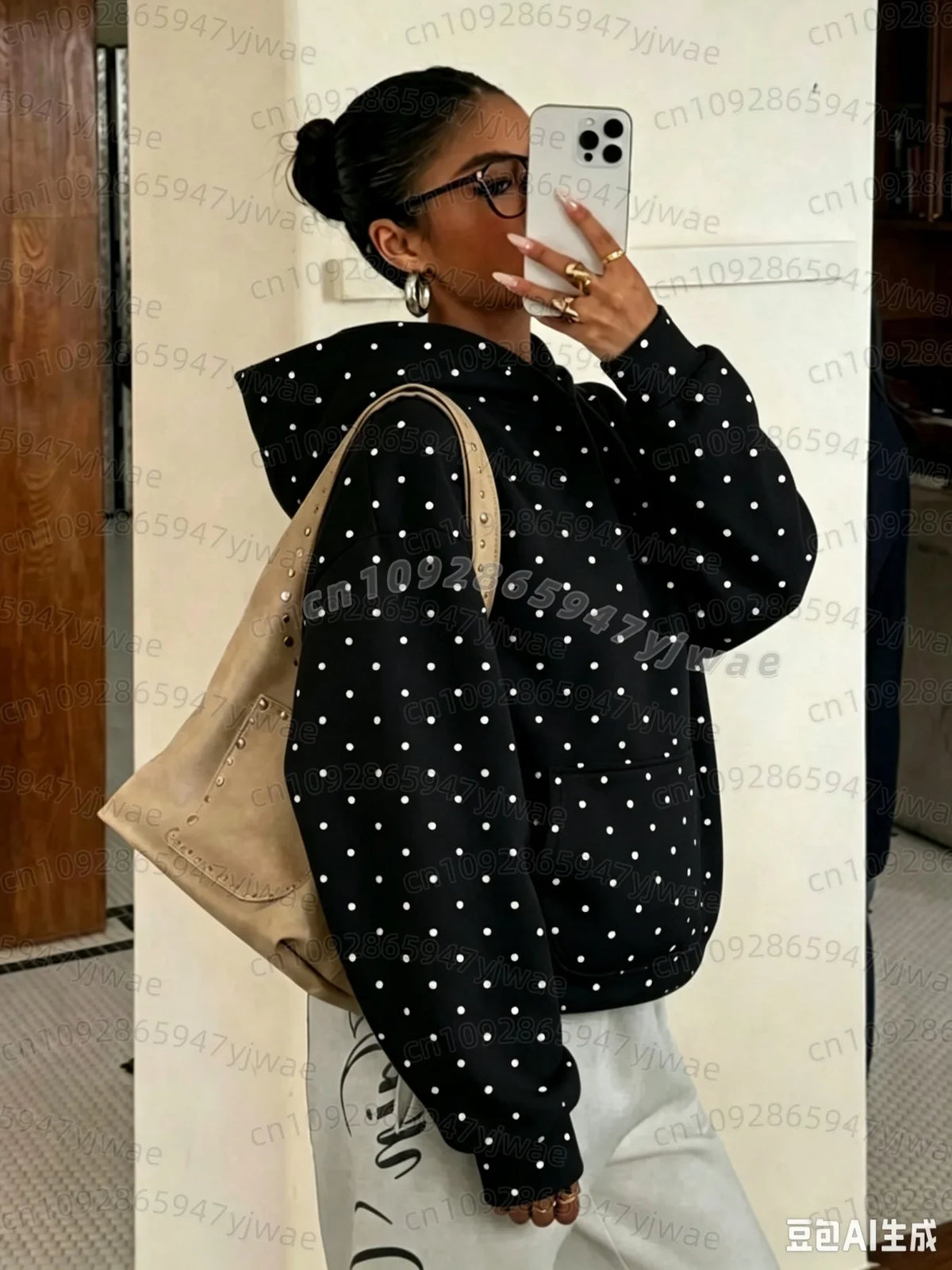 Hættetrøje til damer med camouflage-mønster, oversize-model med hætte og kængurulomme