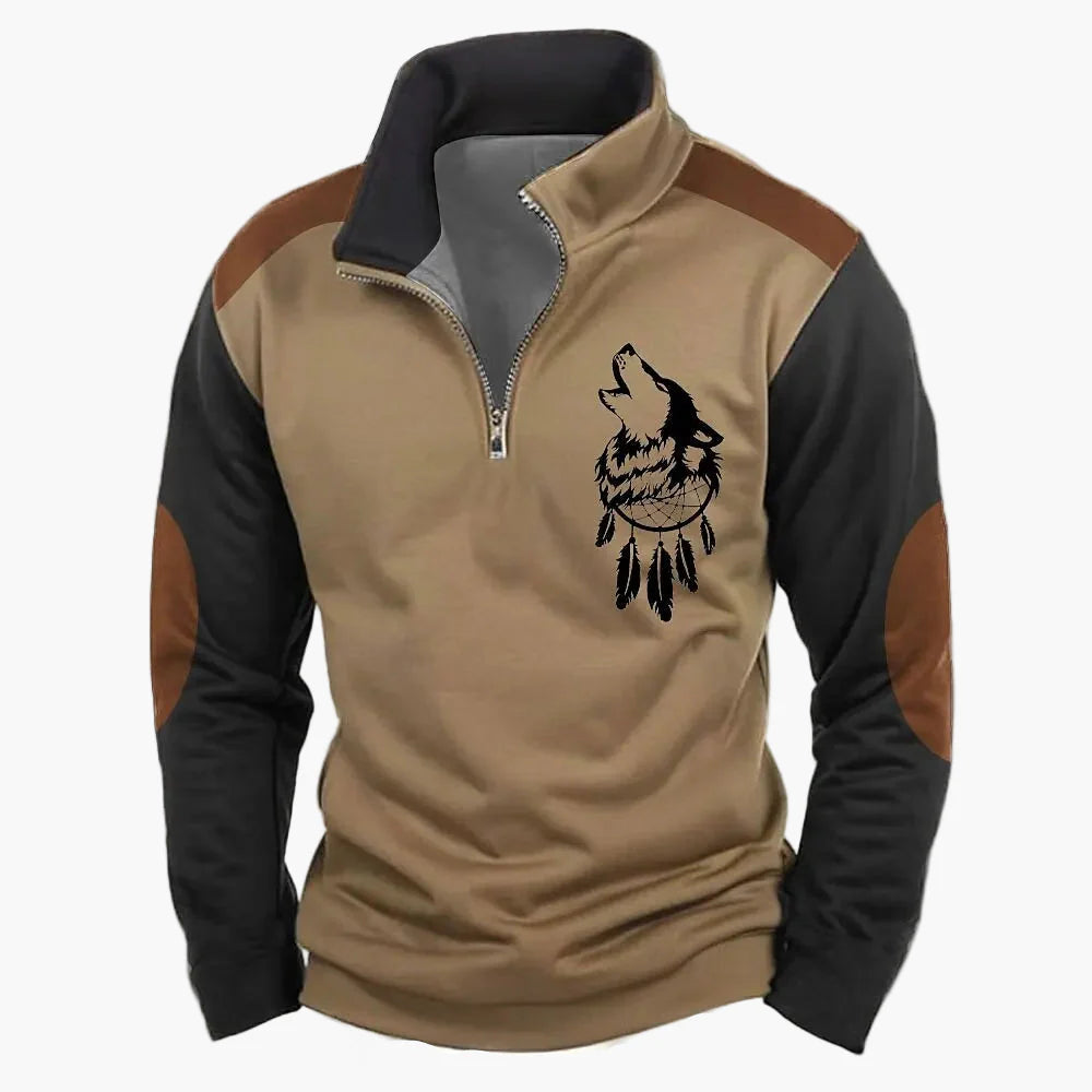 Herren Outdoor Sweatshirt mit Hirsch-Print und Reißverschluss – Freizeit & Jagd Pullover