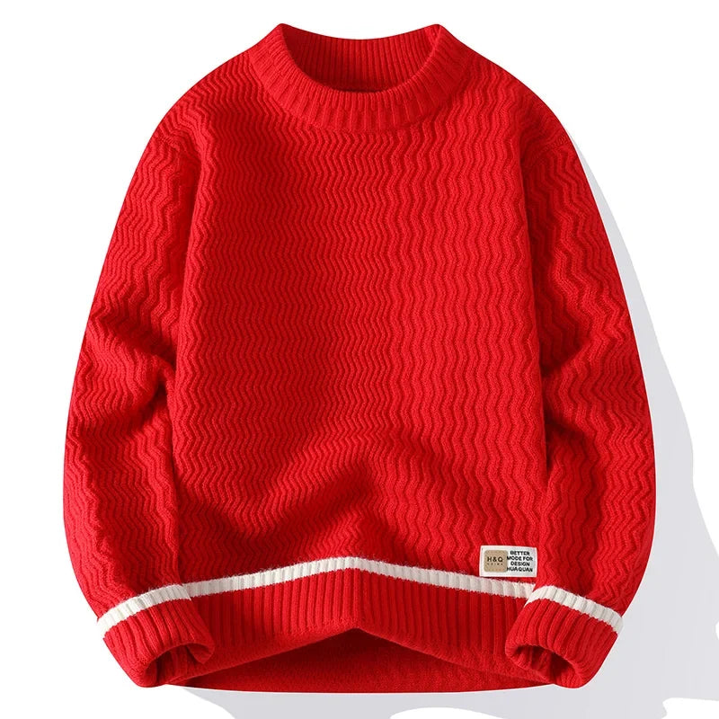 Pullover da uomo in maglia a girocollo con motivo ondulato e righe