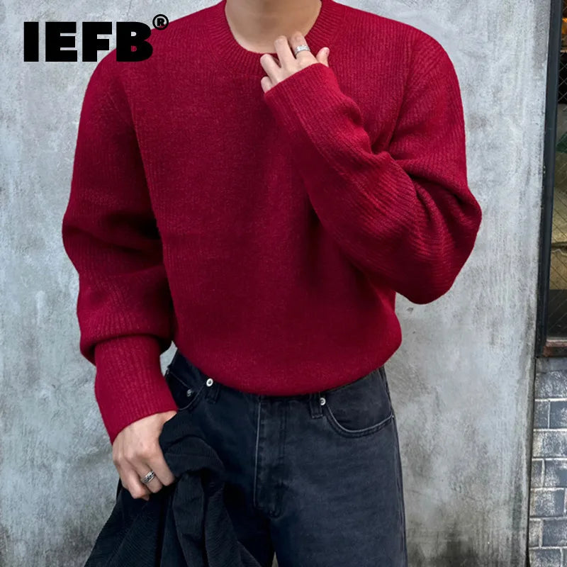Herren Rundhals-Pullover aus Strickware, Rot oder Hellgrau