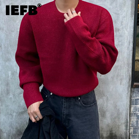 Herren Rundhals-Pullover aus Strickware, Rot oder Hellgrau