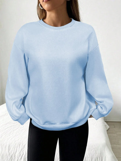 Oversize-sweatshirt til damer med rund hals, lange ærmer, grå pullover