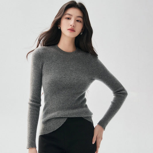 Damen Feinstrickpullover Rundhals Langarm Schmal Geschnitten