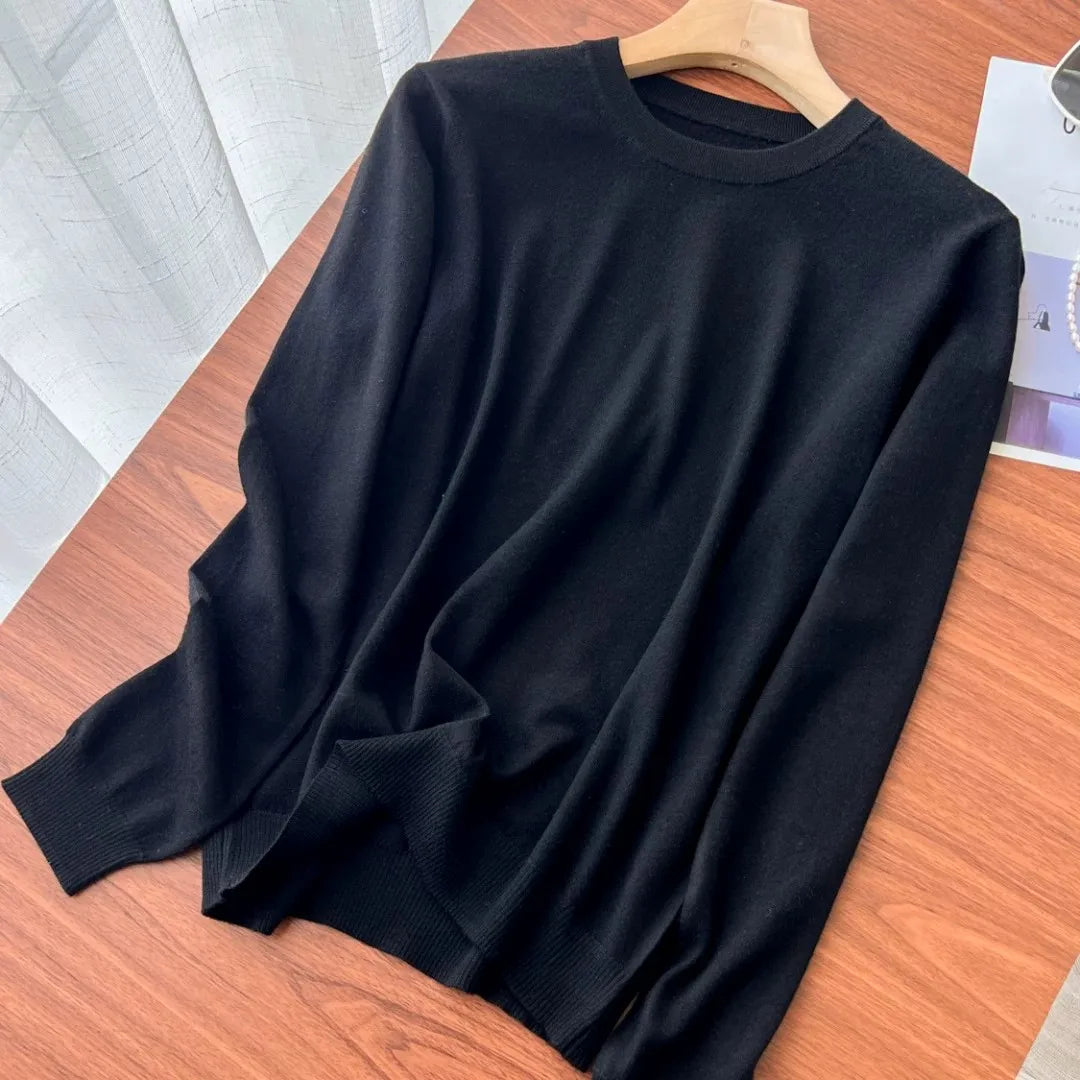 Unisex Langarm Pullover Rundhalsausschnitt Feinstrick Basic Sweater