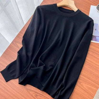Unisex Langarm Pullover Rundhalsausschnitt Feinstrick Basic Sweater