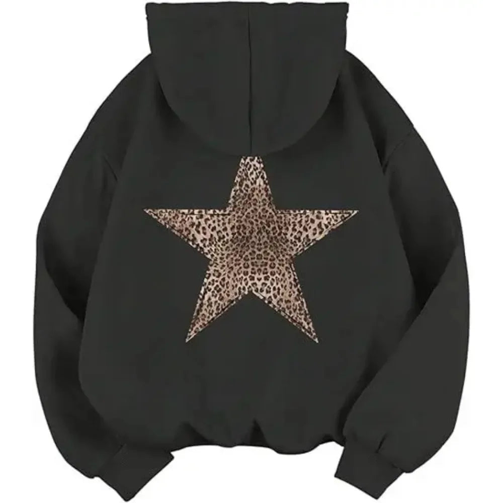 Oversize-hoodie med leopardstjerne og hætte