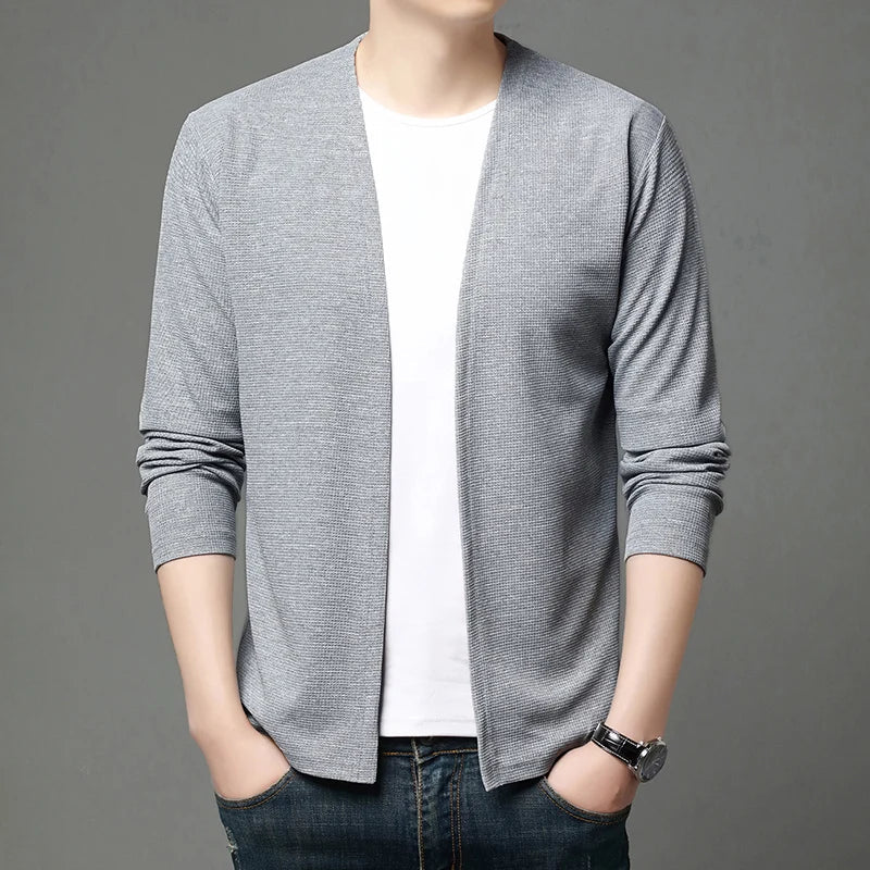 Herren Cardigan Strickjacke offen leicht V-Ausschnitt Langarm