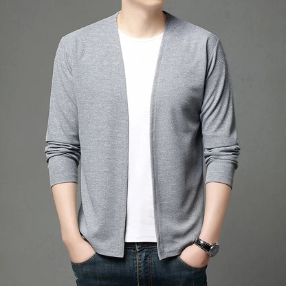 Herren Cardigan Strickjacke offen leicht V-Ausschnitt Langarm
