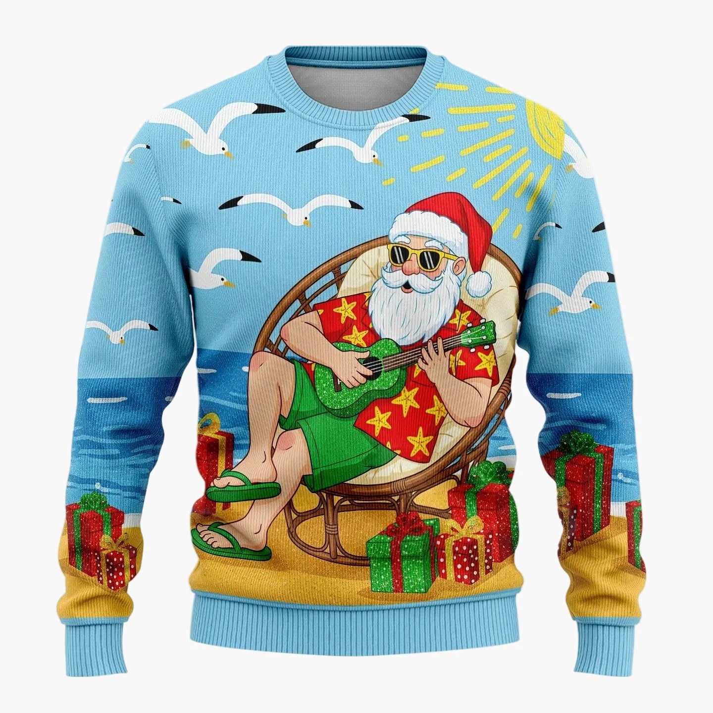 Męski zabawny świąteczny sweter Ugly Christmas Sweater z figlarnym Mikołajem na imprezy