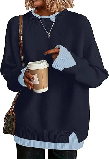 Damen Strickpullover Rundhals Langarm Oversize