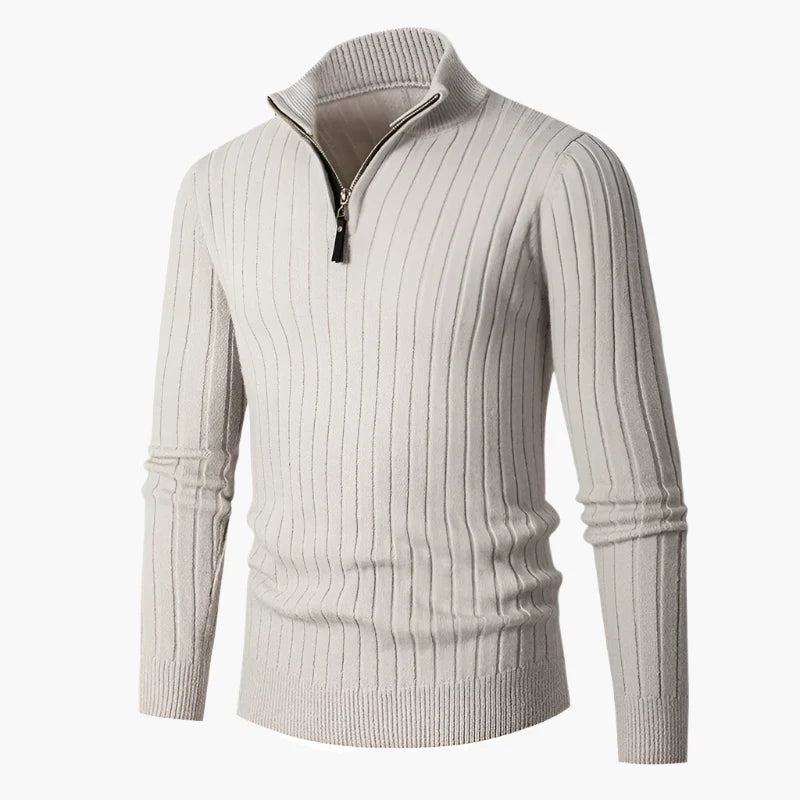 Męski sweter dziany ze stójką i półzamkiem – Elegancki sweter na co dzień i do biura