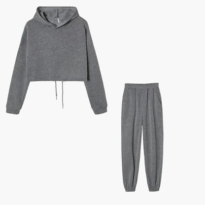 Tuta da tempo libero da donna due pezzi – Felpa con cappuccio alla moda e pantaloni da jogging per tutti i giorni e sport