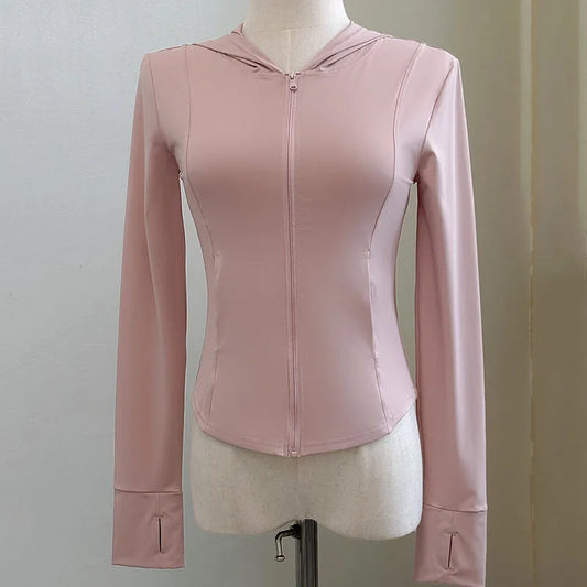 Veste de sport à capuche pour femme avec fermeture éclair et passe-pouces
