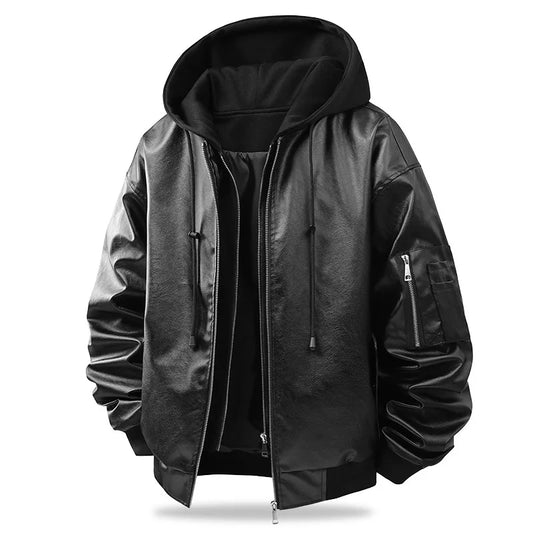 Bomber pour homme avec capuche et fermeture éclair, noir