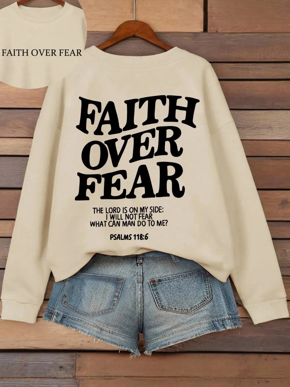 Hættetrøje med teksten "Faith Over Fear" til damer