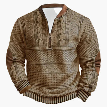 Męski sweter z dzianiny w stylu vintage z kołnierzem stójką – modny sweter outdoorowy i na co dzień
