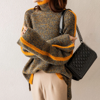 Jersey de punto con cuello vuelto para mujer – Jersey de invierno a la moda para el día a día y el ocio