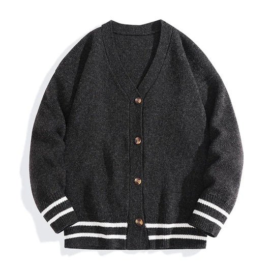 Cardigan in maglia con scollo a V e righe, unisex