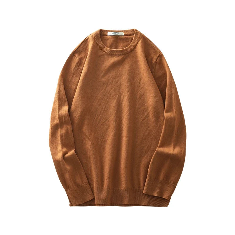 Pullover unisex a maniche lunghe, girocollo, in maglia fine con polsini a coste