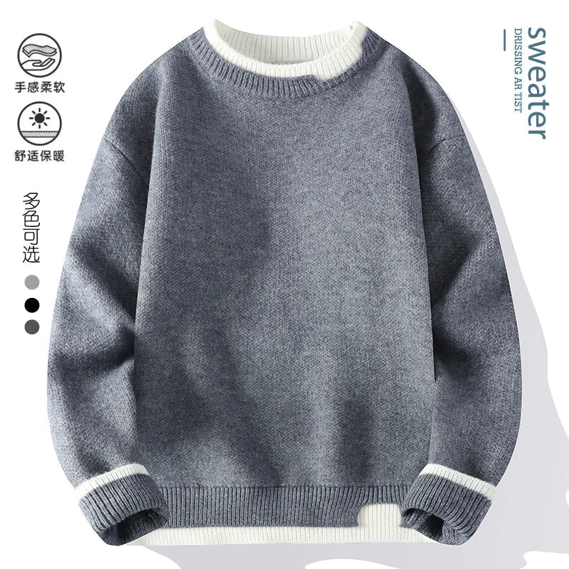 Maglione unisex a girocollo bicolore dall'aspetto lavorato a maglia