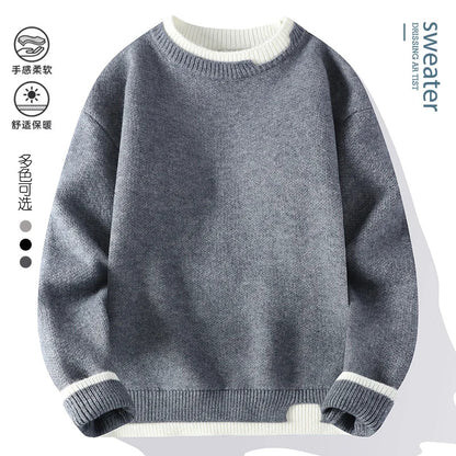 Maglione unisex a girocollo bicolore dall'aspetto lavorato a maglia
