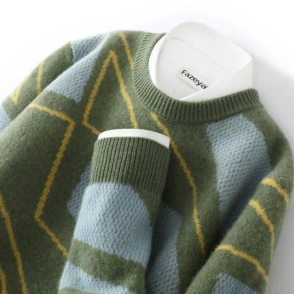 Unisex Pullover mit Rautenmuster, Rundhalsausschnitt, weiches Material