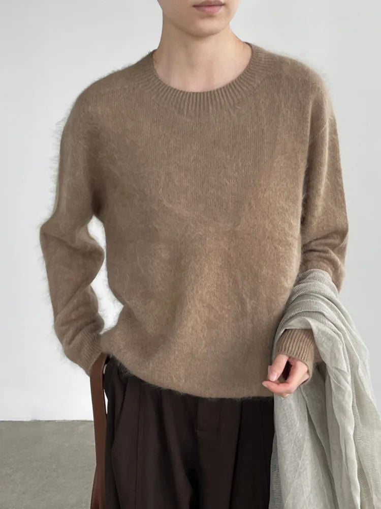 [LANMREM] Dames Fleece Gevoerde Ronde Hals Wollen Gebreide Trui Zachte Pluizige Slim Fit Sfeervolle Pullover Voor Herfst Winter 26E04076