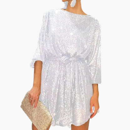 Robe de soirée pour femme avec paillettes, coupe ample, longueur genou, festive et glamour