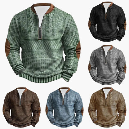 Męski sweter z dzianiny w stylu vintage z kołnierzem stójką – modny sweter outdoorowy i na co dzień