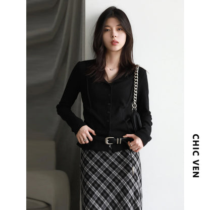 Cardigan en maille pour femme à manches longues, avec col et patte de boutonnage