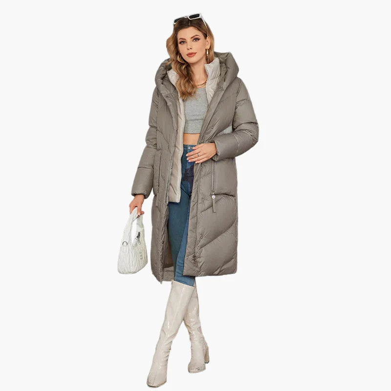 Manteau d'hiver matelassé pour femme avec capuche – Manteau long tendance pour les jours froids