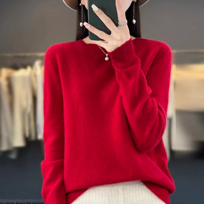 Damen Rundhals Strickpullover Langarm Weiches Material