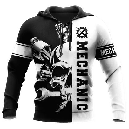 Herren Kapuzenpullover Mechanic Maschinenmotiv Hoodie Schwarz Grau