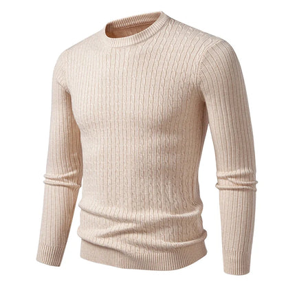 Herren Pullover Rundhals Zopfmuster Langarm Strickpullover