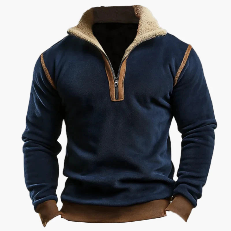 Męski vintage sweatshirt patchwork ze stójką i zamkiem – Retro sweter na jesień i zimę na czas wolny i streetwear
