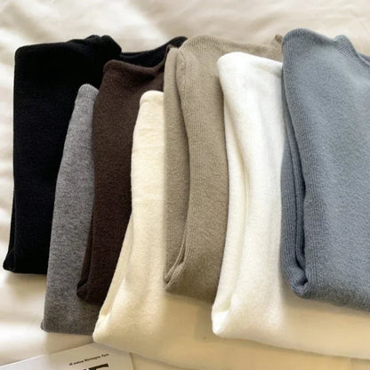 Damen Strickpullover Halbkragen Langarm Basic Feinstrick Top