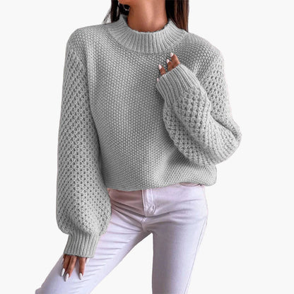 Jersey de punto para mujer con punto grueso y mangas globo – Suéter oversize a la moda para otoño e invierno