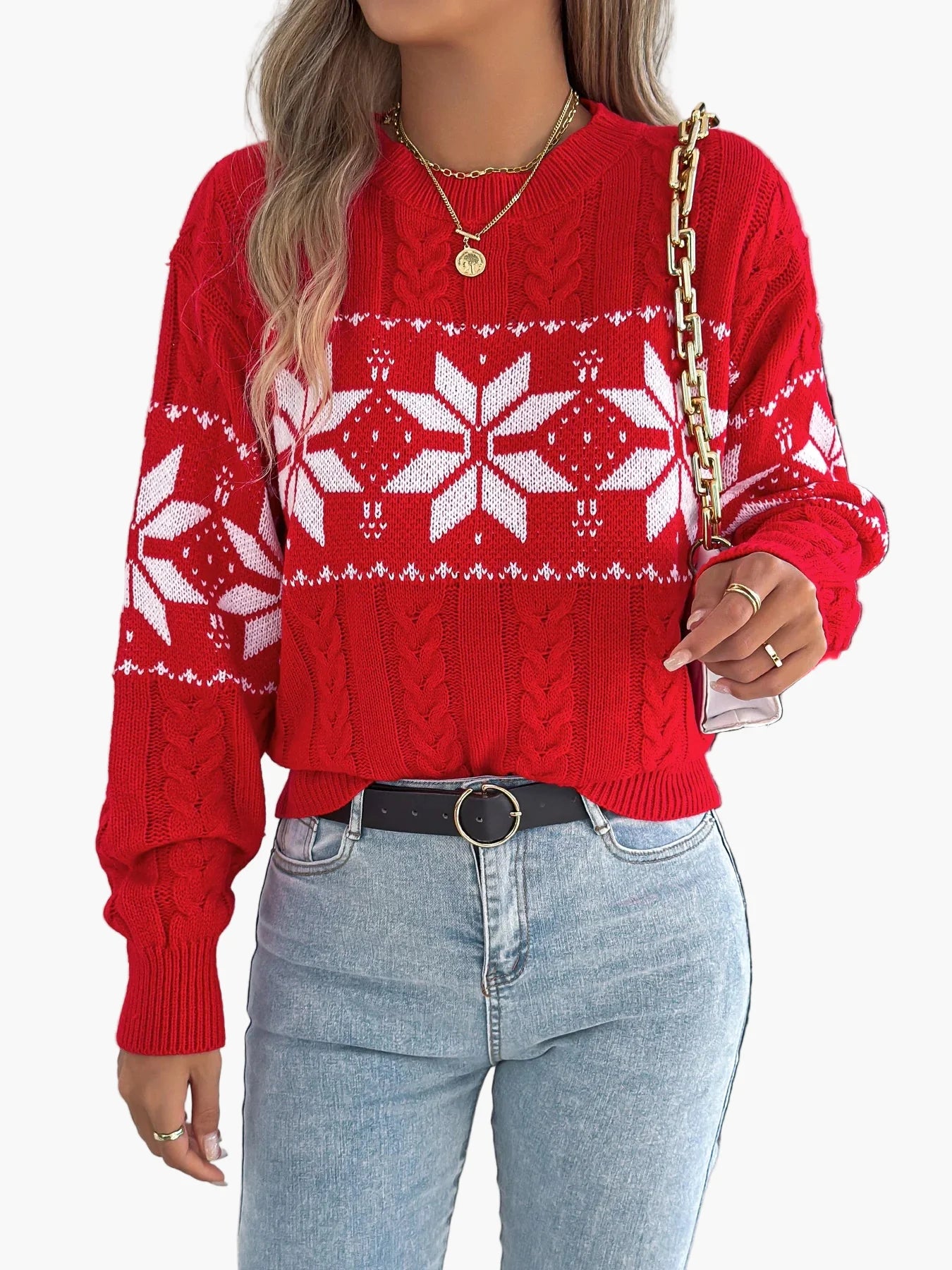 Maglione invernale da donna con motivo norvegese – Maglione comodo per occasioni festive