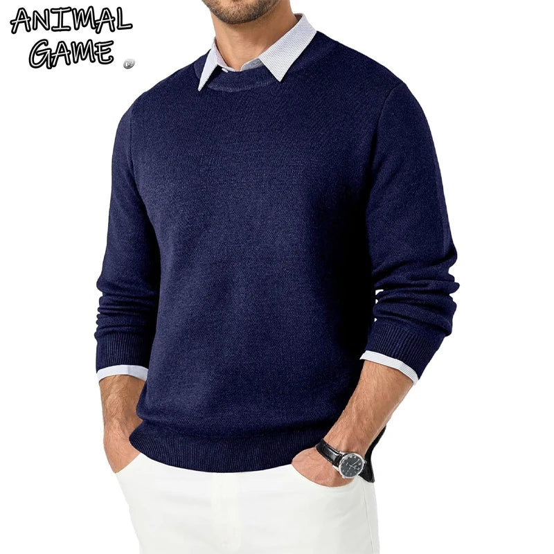 Pullover da uomo con scollo rotondo a maniche lunghe, in maglia fine, modello basic