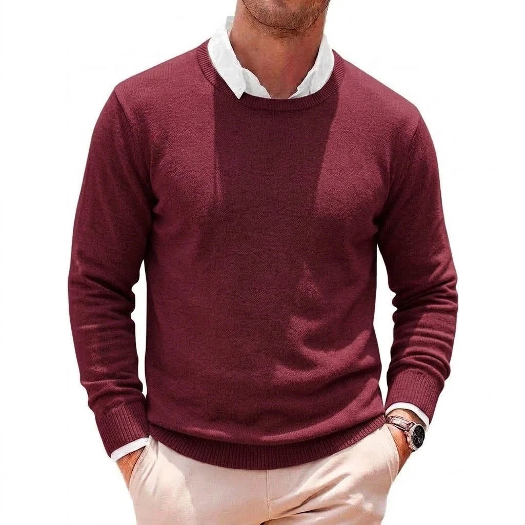 Herren Rundhals Pullover Langarm Feinstrick Basic Sweater