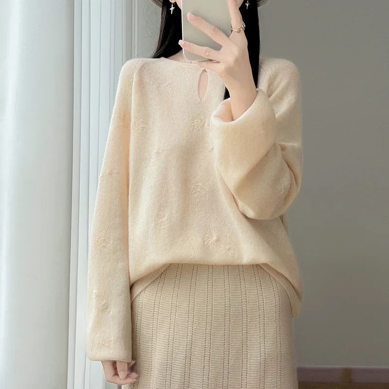 Damen Strickpullover Langarm Rundhals mit V-Ausschnitt