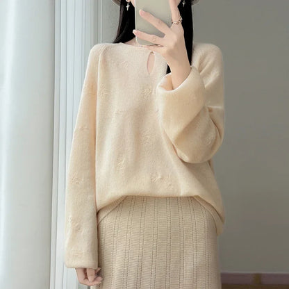 Damen Strickpullover Langarm Rundhals mit V-Ausschnitt