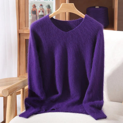 Jersey de cuello en V para mujer, suave, texturizado y de color liso