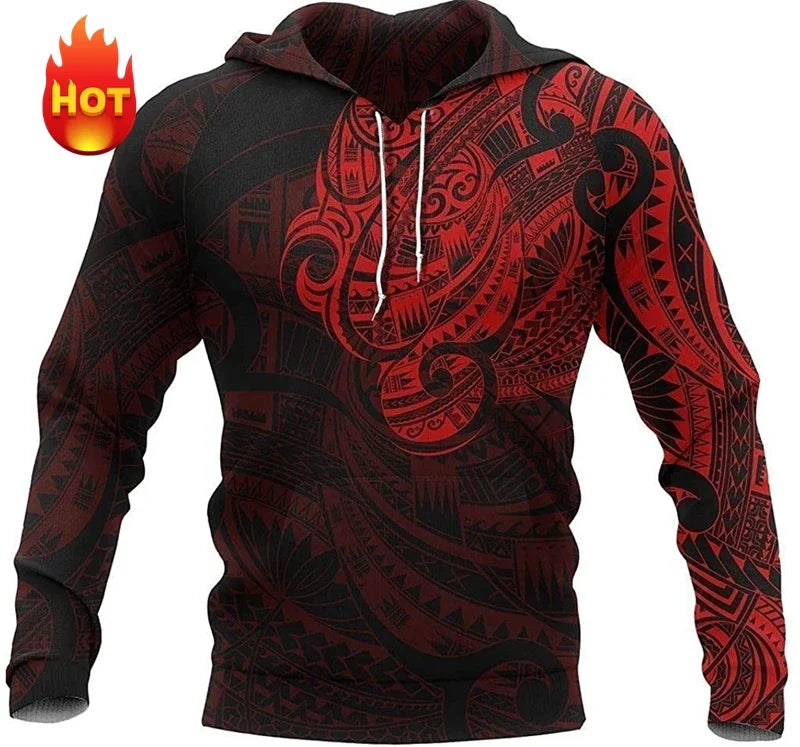 Sudadera de manga larga con capucha y motivo de estampado maorí
