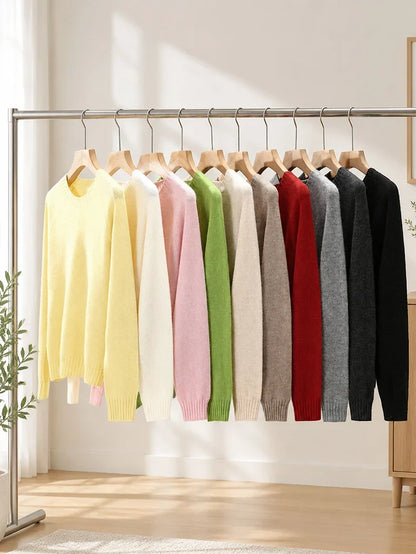 Damen Pullover Rundhalsausschnitt Langarm Strickpullover