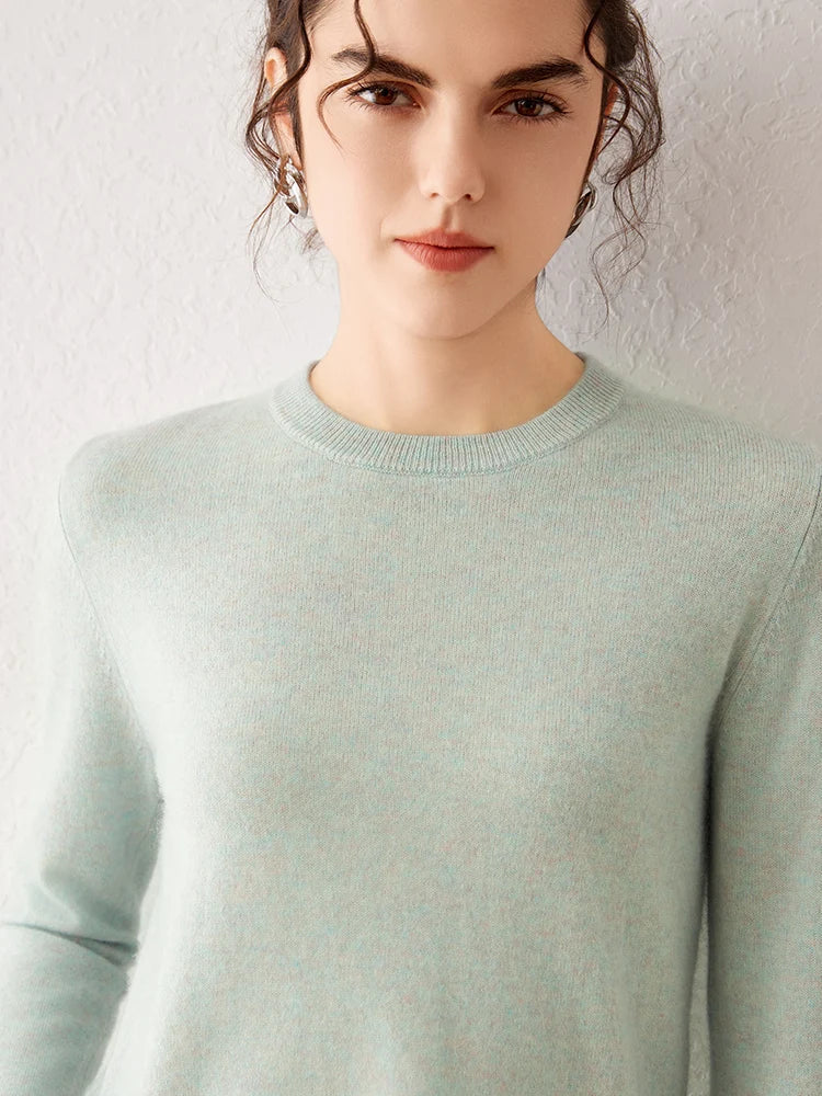 Pull femme à col rond et manches longues, maille fine, basique